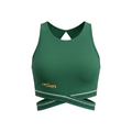 Off Script Women’s Criss-Cross Band Sports Bra - Blackish Green - front mockup