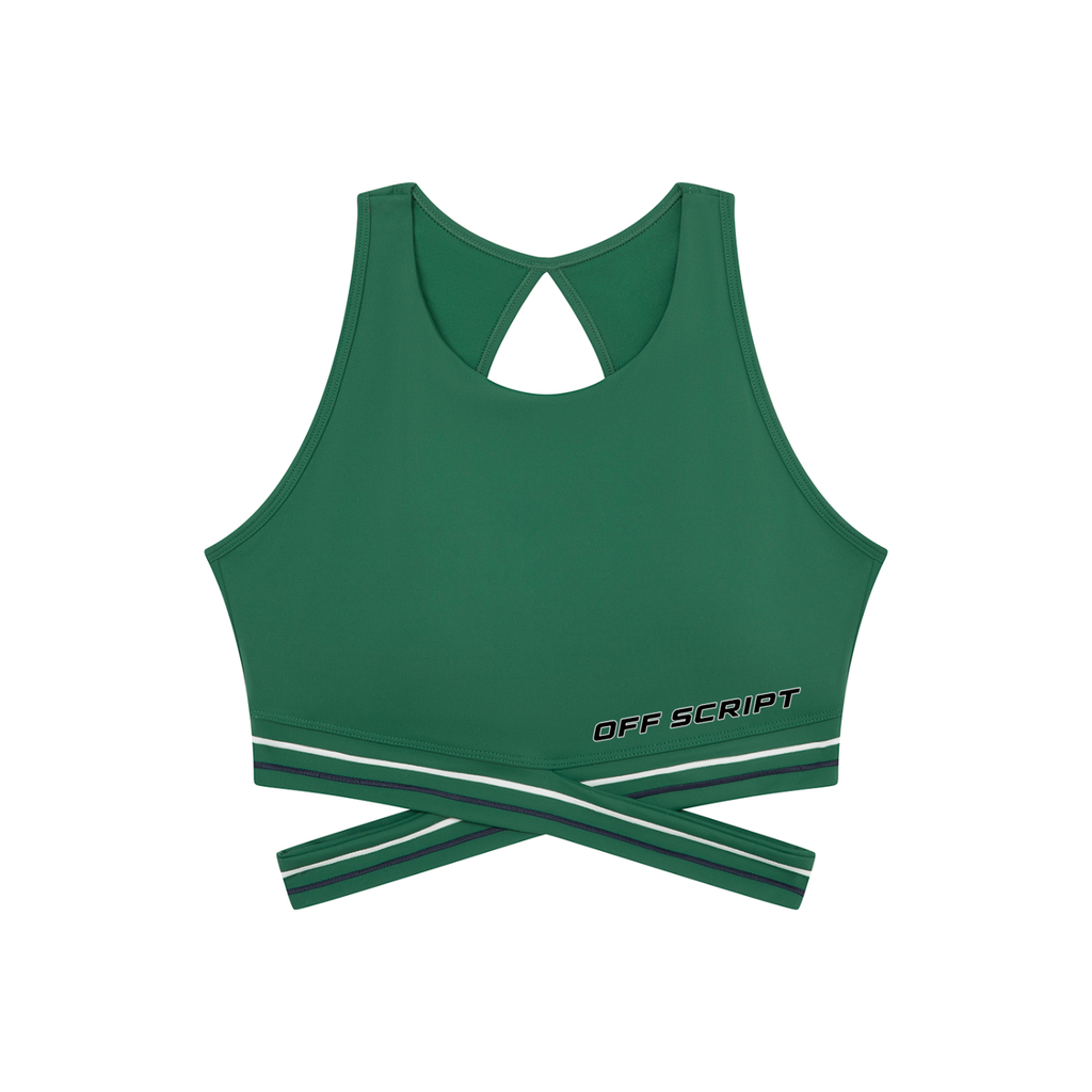 Off Script Women’s Criss-Cross Band Sports Bra - Blackish Green front