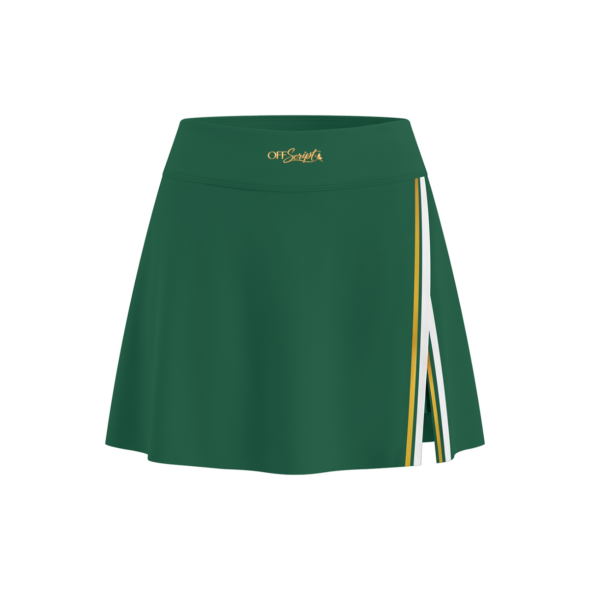 Off Script Women’s A-Line Contrast Panel Slit Skirt - Blackish Green front 3D mockup