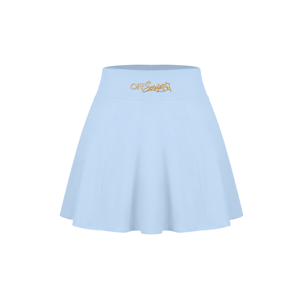 Off Script Women’s Pleated A-Line Tennis Skirt - Blue front 3D mockup