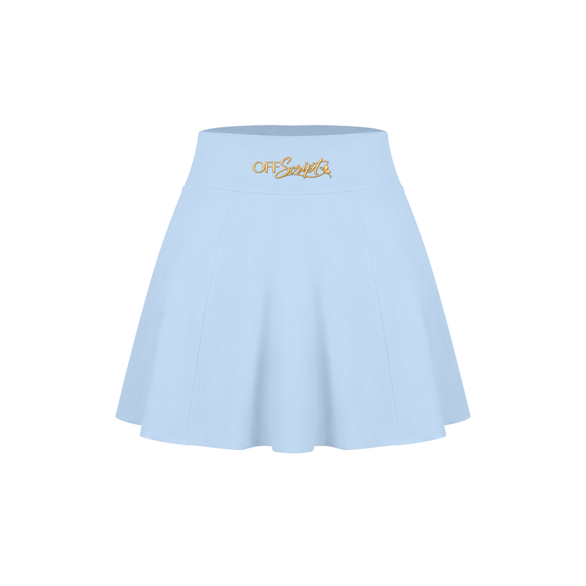 Off Script Women’s Pleated A-Line Tennis Skirt - Blue front 3D mockup