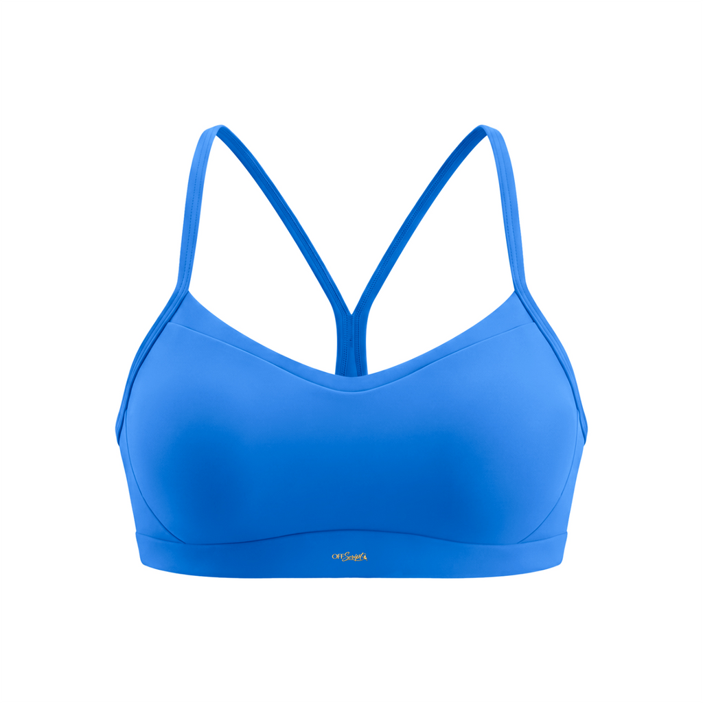 Off Script Women's Tight Cropped Sports Bra - Blue - front mockup