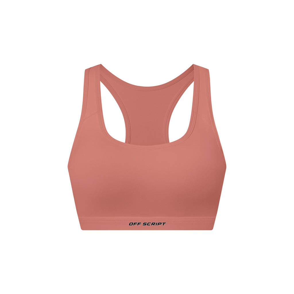 Off Script Women's Cropped Sports Bra - Brick Red front mockup
