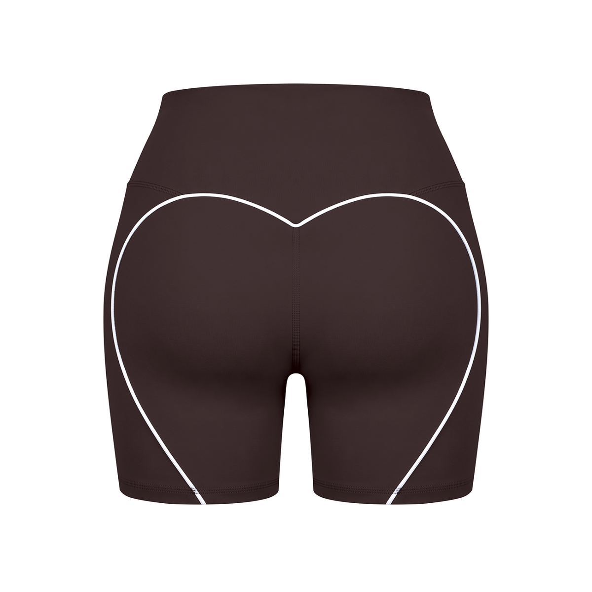 Off Script Women’s High Waisted Yoga Biker Shorts - Brown back 3D mockup