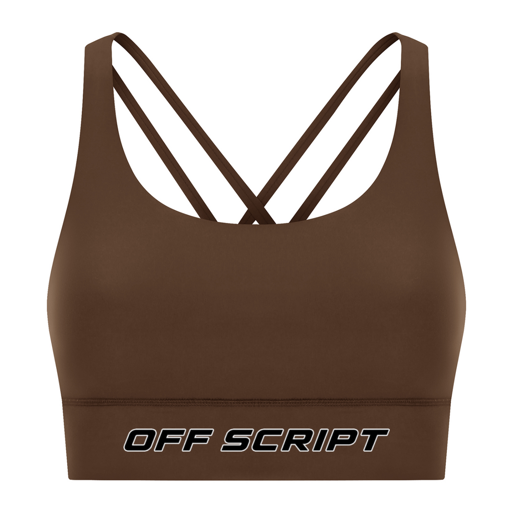 Strappy Criss-Cross Sports Bra - Brown front mockup