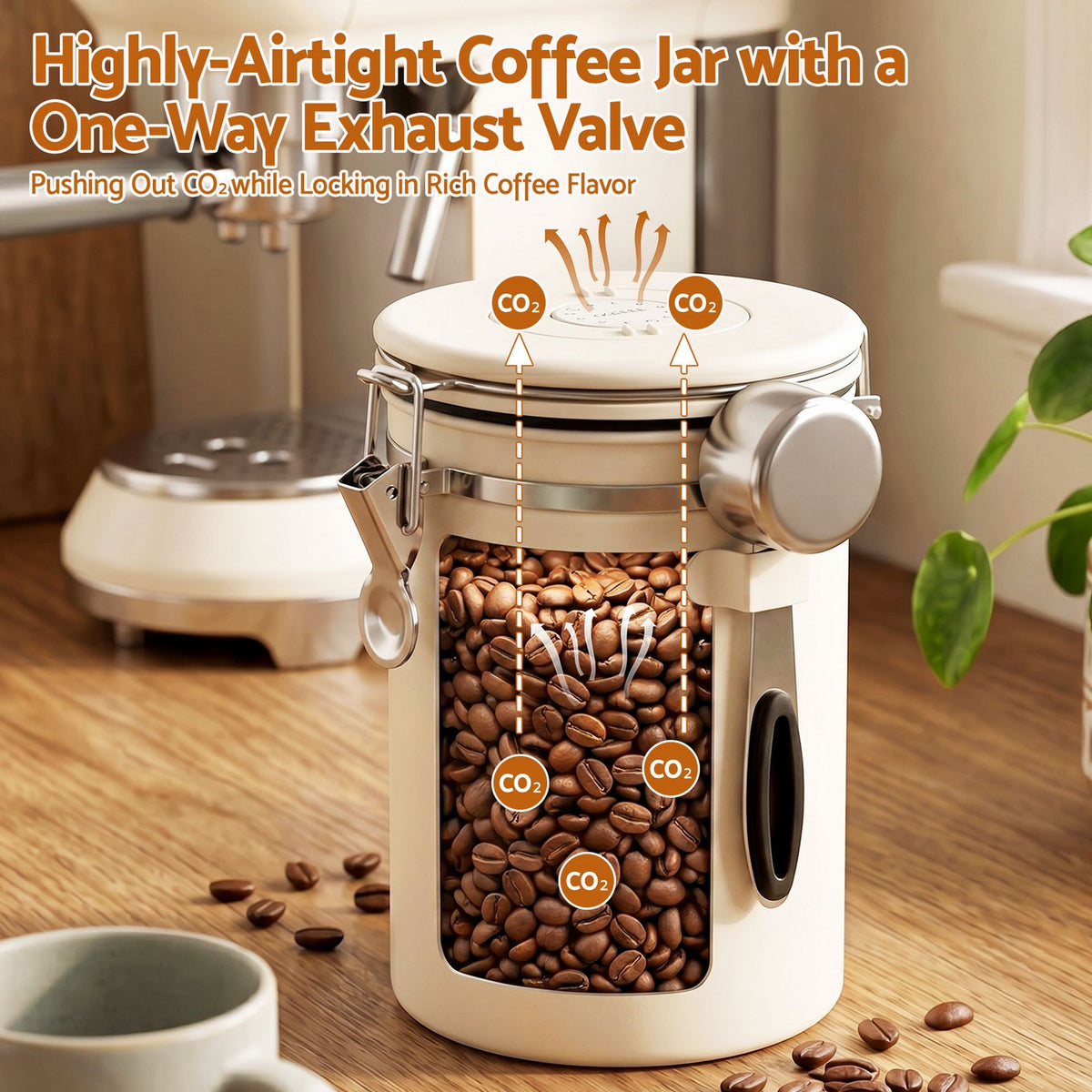 5-Star Chef 1.8L Stainless Steel Coffee Bean Storage Canister – Beige