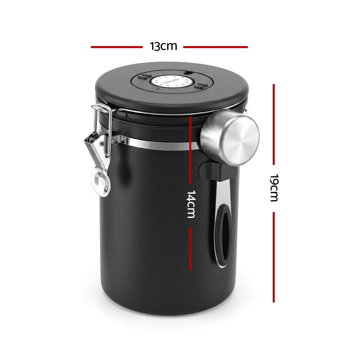 5-Star Chef 1.8L Stainless Steel Coffee Bean Storage Canister – Black