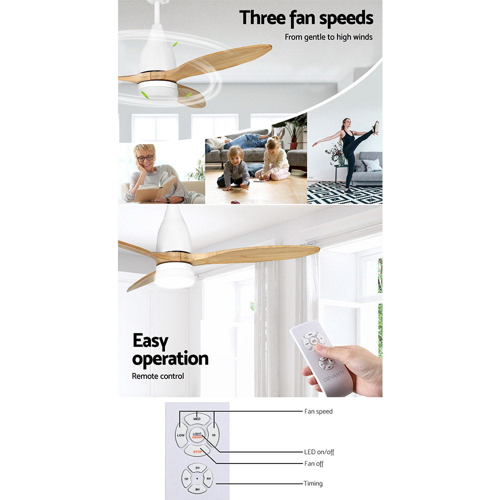 Devanti 52'' Ceiling Fan AC Motor w/Light w/Remote - Light Wood — product image 5