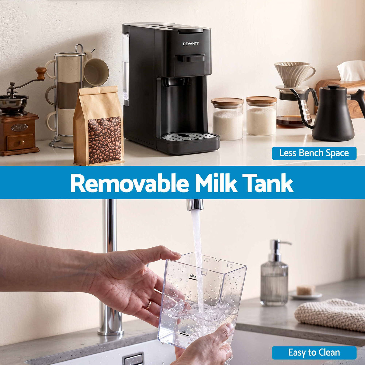 Devanti Capsule Coffee Machine with Milk Frother, Black