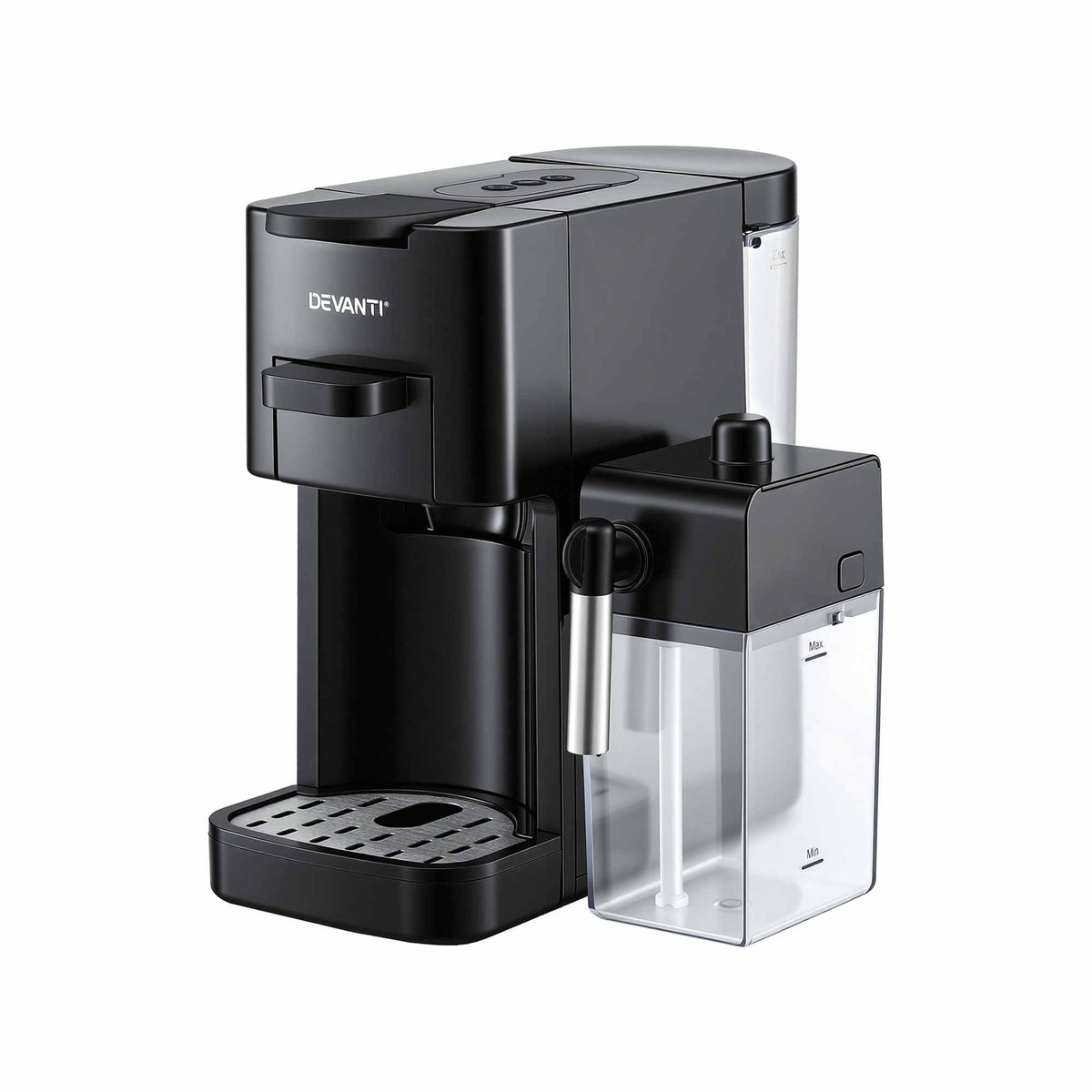 Devanti Capsule Coffee Machine with Milk Frother, Black