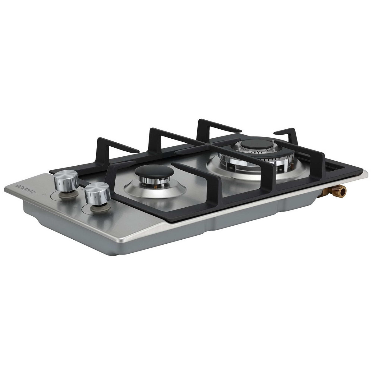 Devanti 30 cm Stainless Steel Two-Burner Gas Cooktop with Cast Iron Grates