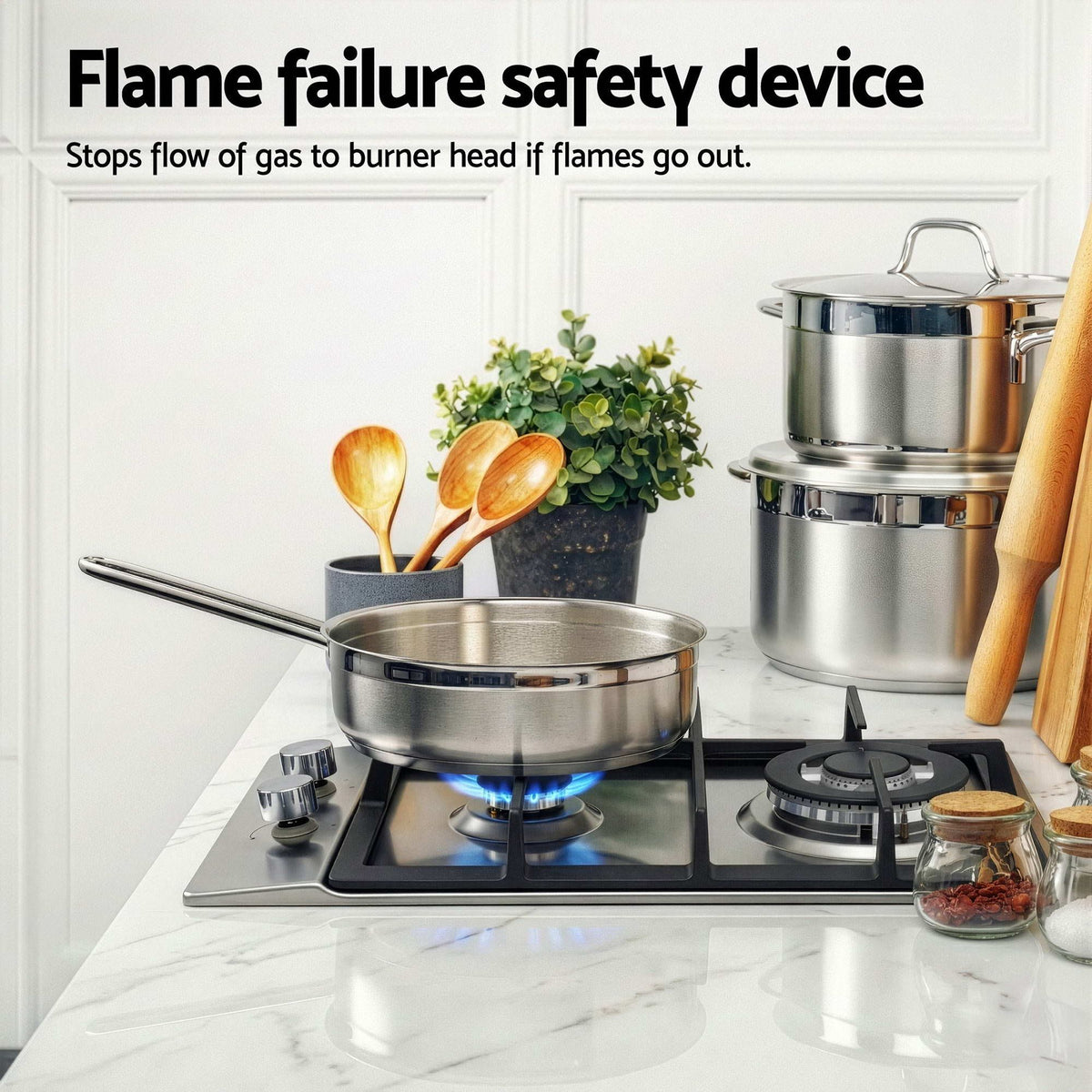 Devanti 30 cm Stainless Steel Two-Burner Gas Cooktop with Cast Iron Grates