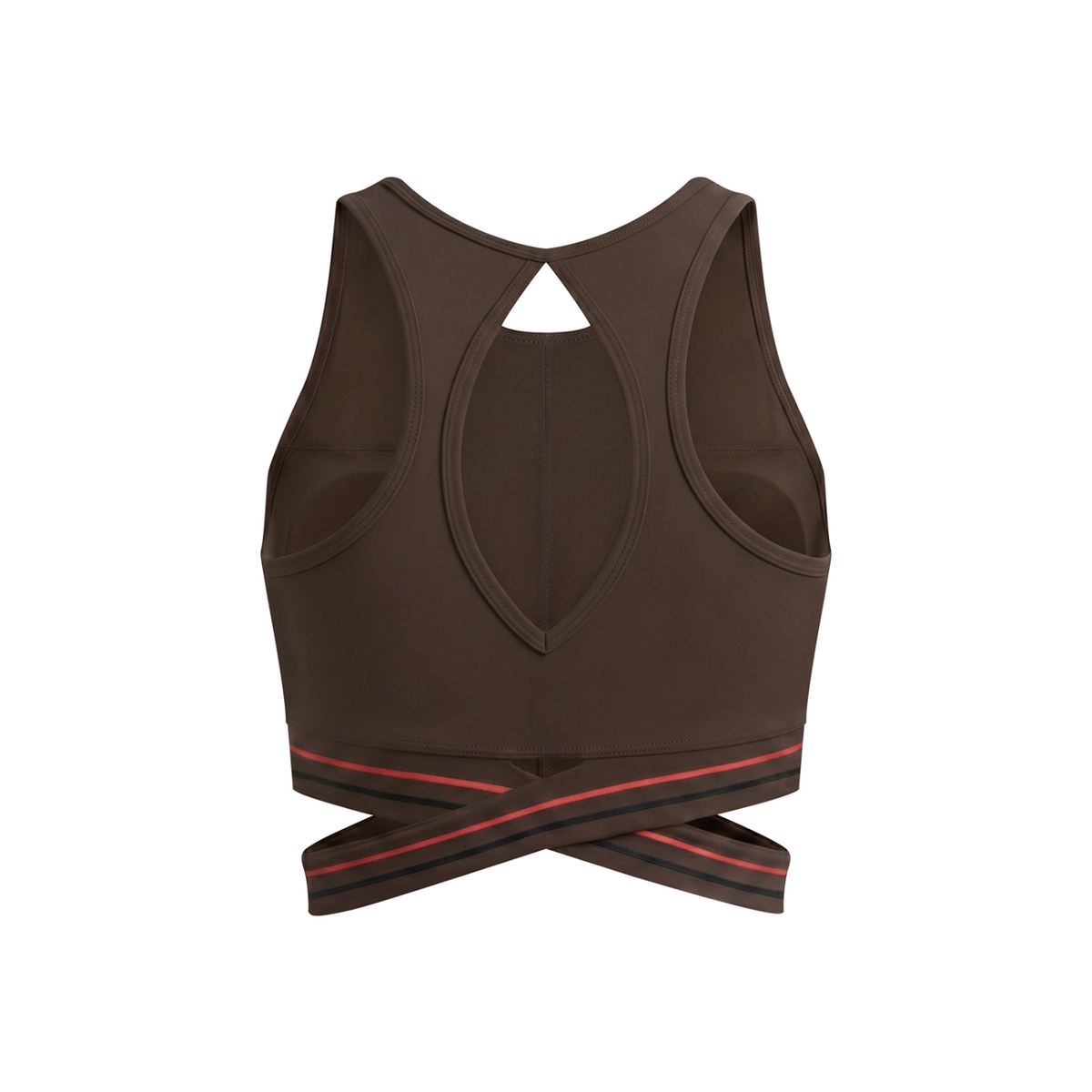Off Script Women’s Criss-Cross Band Sports Bra - Coffee back 3D mockup