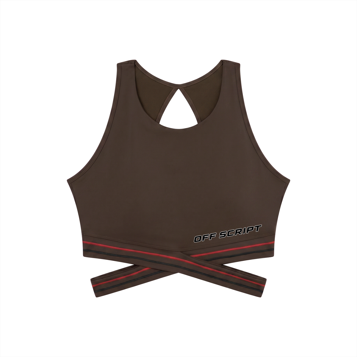 Off Script Women’s Criss-Cross Band Sports Bra - Coffee front