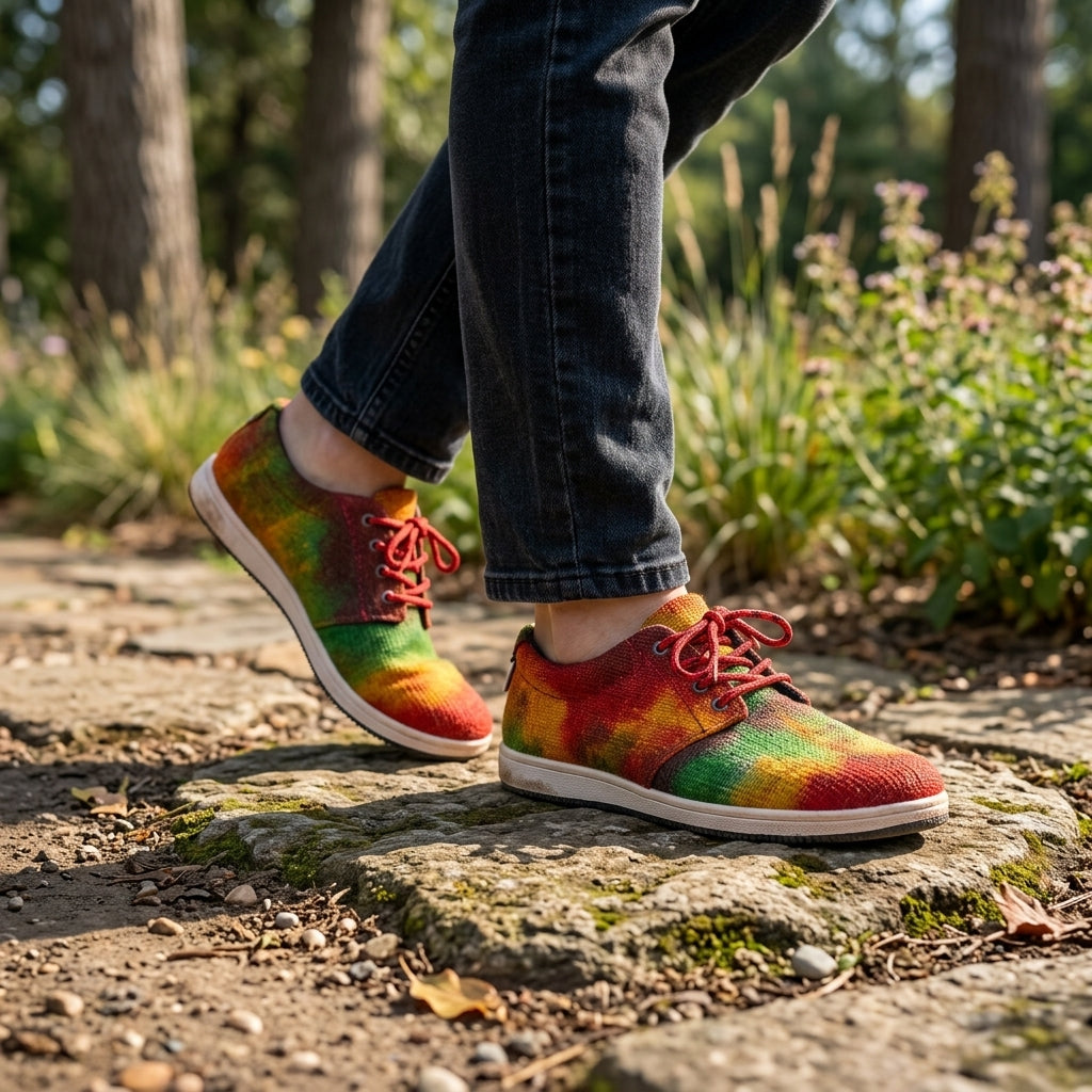 Rasta Tie Dye Hemp Sneakers – Organic Lace-Up Hemp Shoes