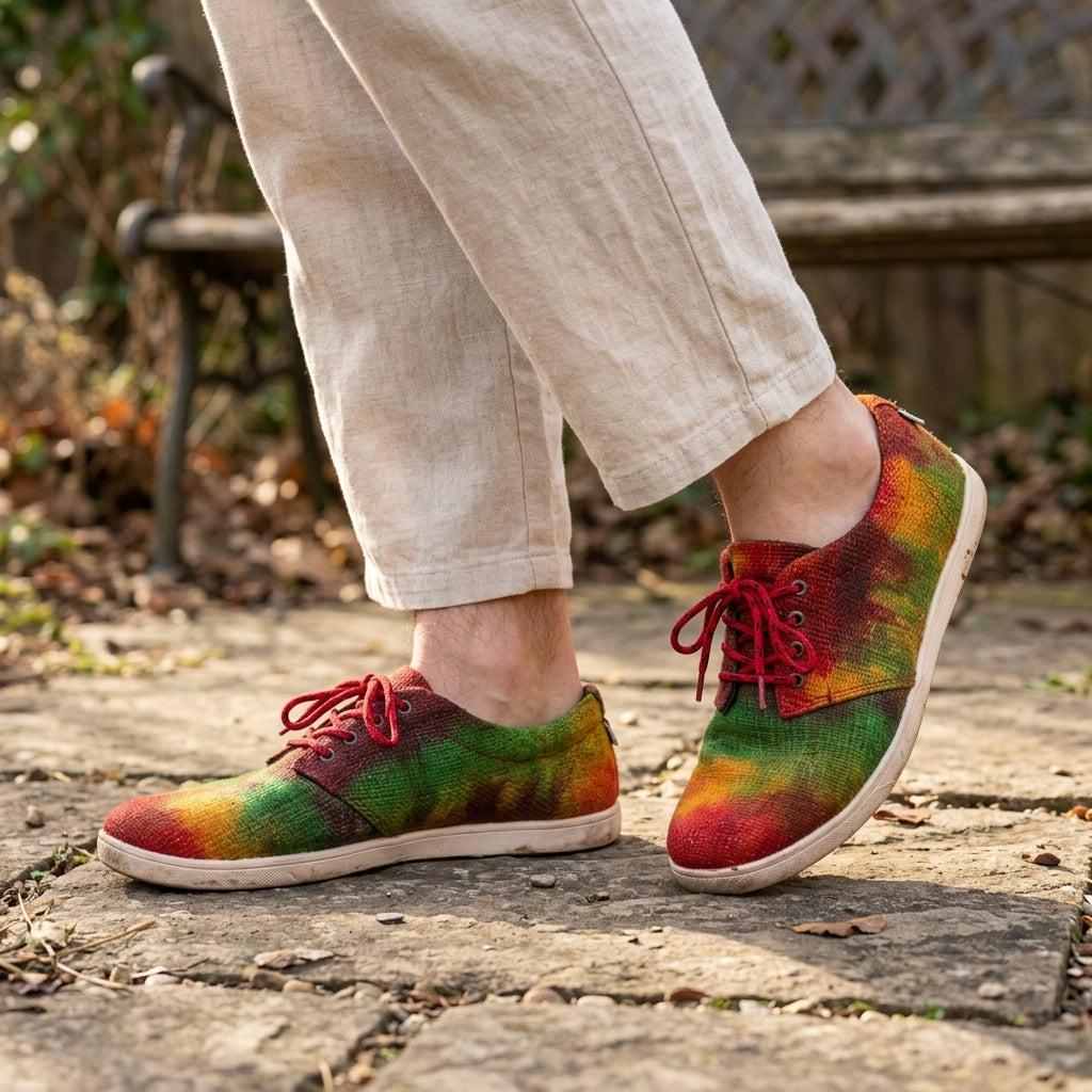 Rasta Tie Dye Hemp Sneakers – Organic Lace-Up Hemp Shoes