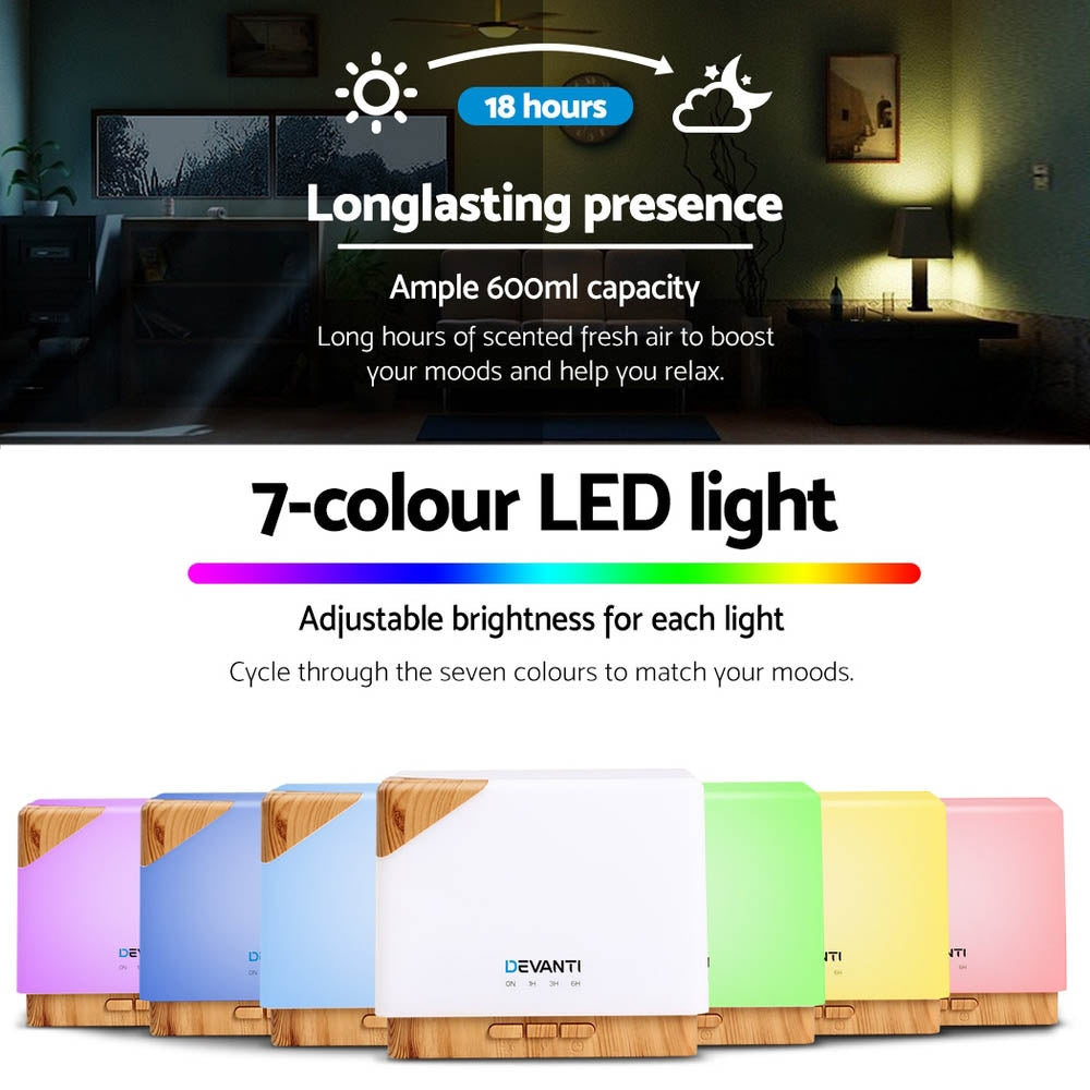 Devanti Aroma Diffuser Aromatherapy Humidifier 600ml — product image 3