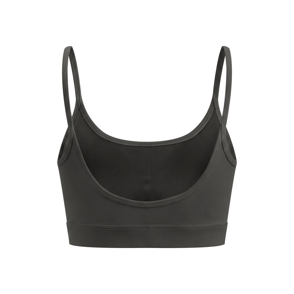 Off Script Women’s Solid U-Neck Sports Bra - Dark Gray - back mockup