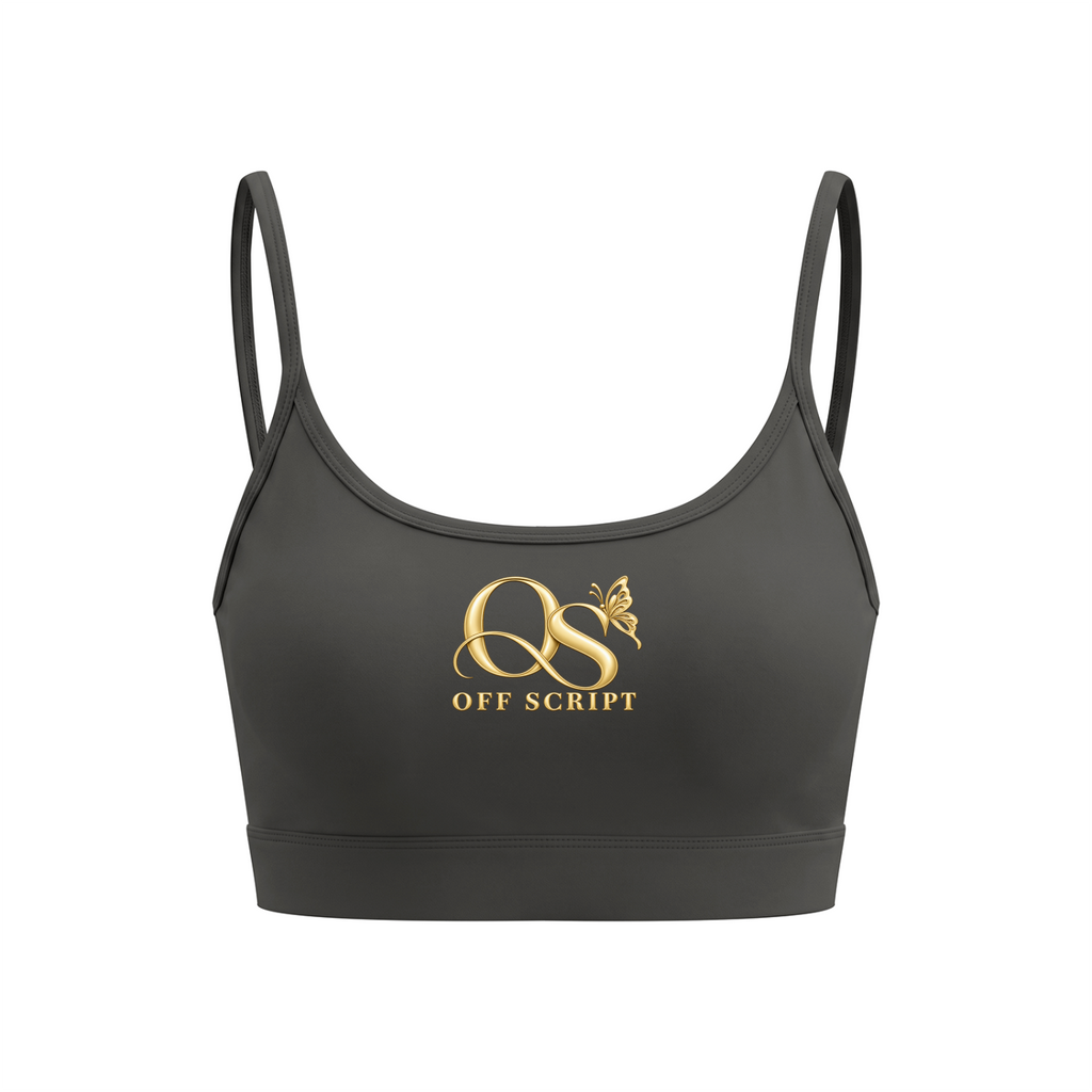 Off Script Women’s Solid U-Neck Sports Bra - Dark Gray - front mockup