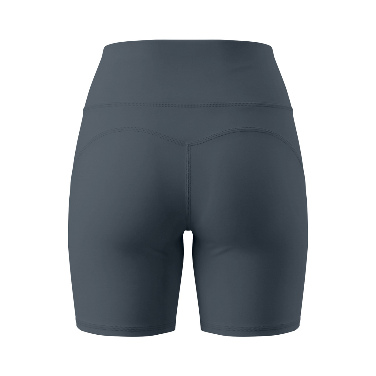 Off Script Women’s High Waisted Yoga Biker Shorts - Dark Gray back mockup