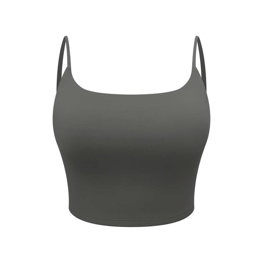 Off Script Women's Solid Color Sports Bra - Dark Gray front 3D mockup
