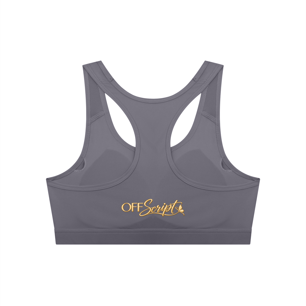 Off Script Women’s Cropped Sports Bra - Dark Purple back