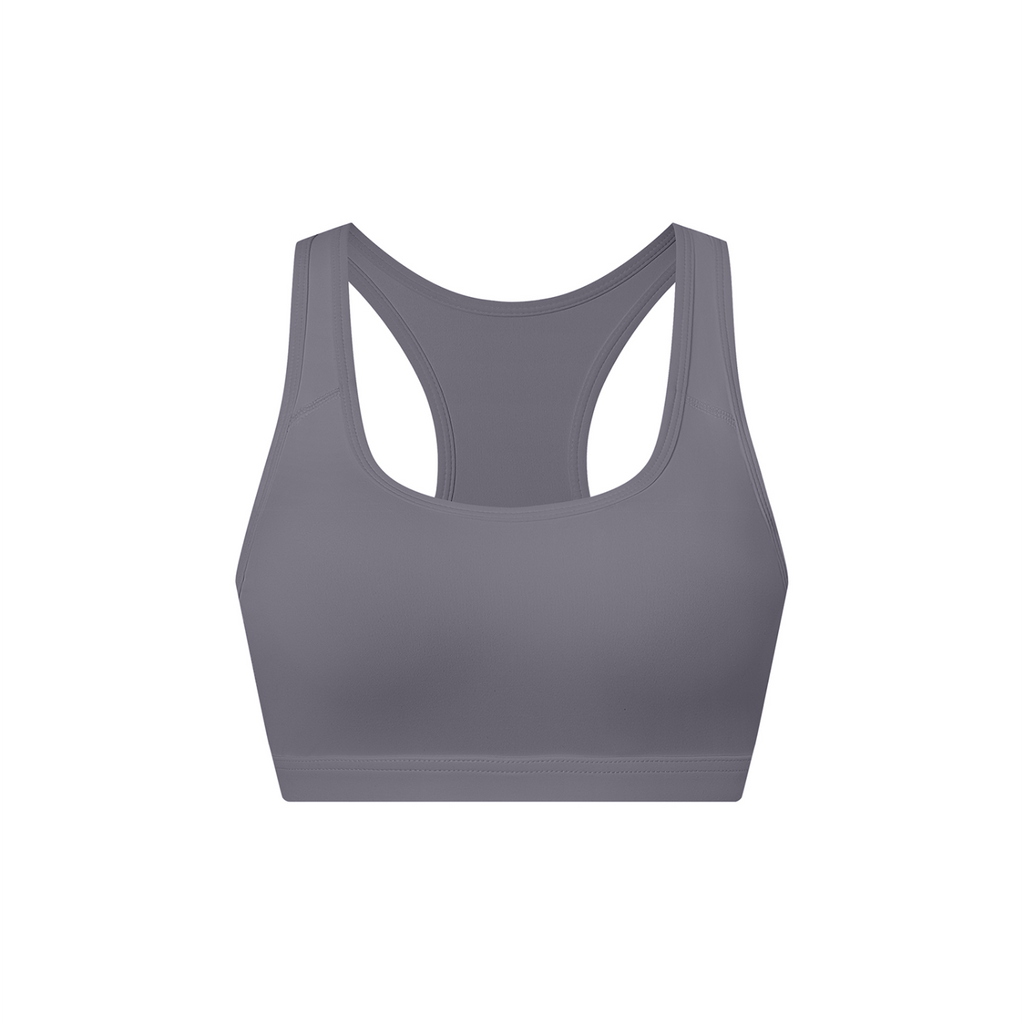 Off Script Women’s Cropped Sports Bra - Dark Purple front 3D mockup