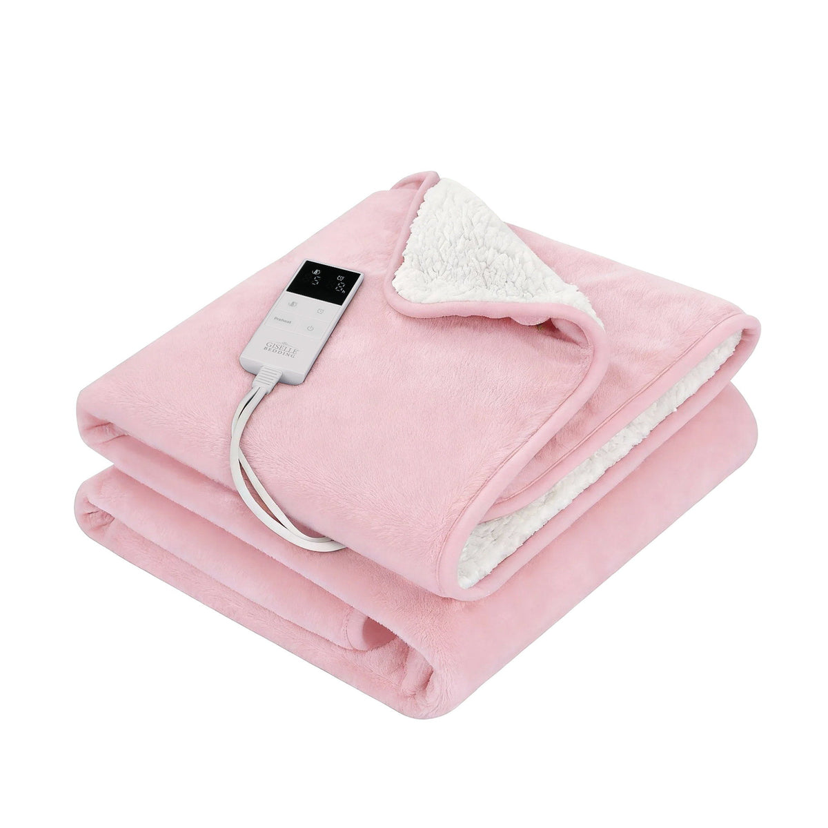 Giselle Electric Throw Rug Dual Side Fleece Flannel Heated Blanket Pink