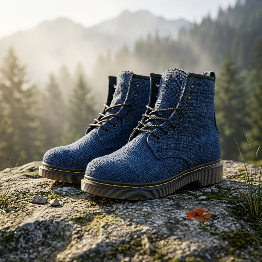 Blue Hemp Hiking Boots – Vegan Ankle High Hemp Boots