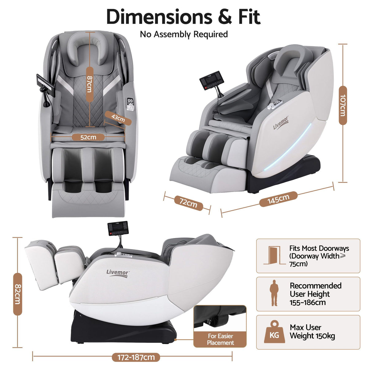 Livemor FLEX Full-Body Zero-Gravity Massage Chair with Heat – Grey