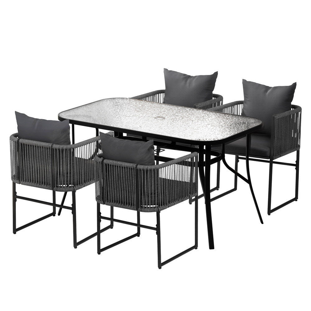 Gardeon 5PC Outdoor Dining Set Table and Chairs Patio Furniture Garden Bistro Set Black