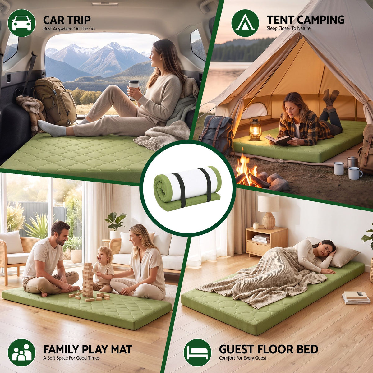 Giselle Single Roll-Up Floor Mattress - 8cm, Green