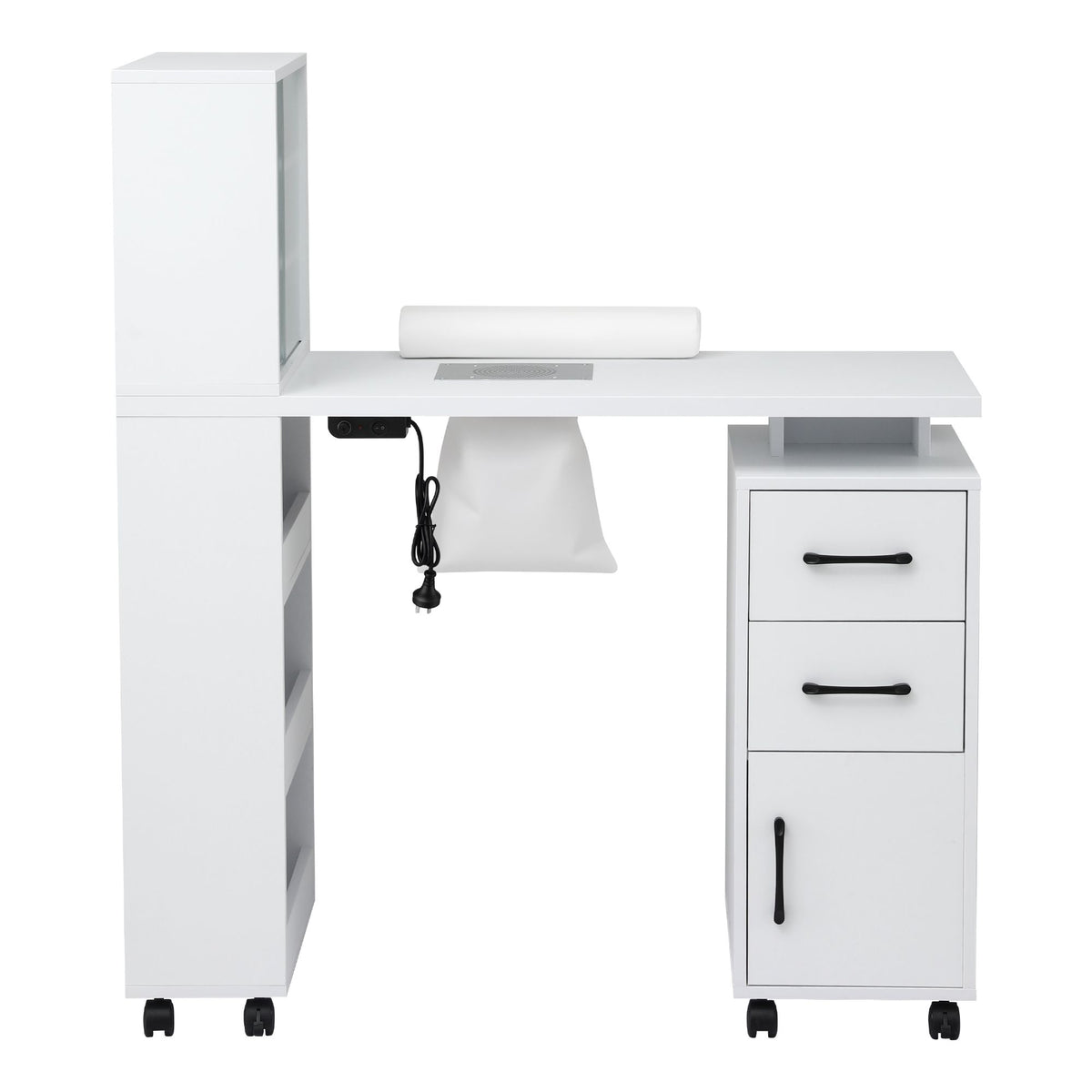 Artiss White Mobile Manicure Table with Dust Collector & Display Shelves
