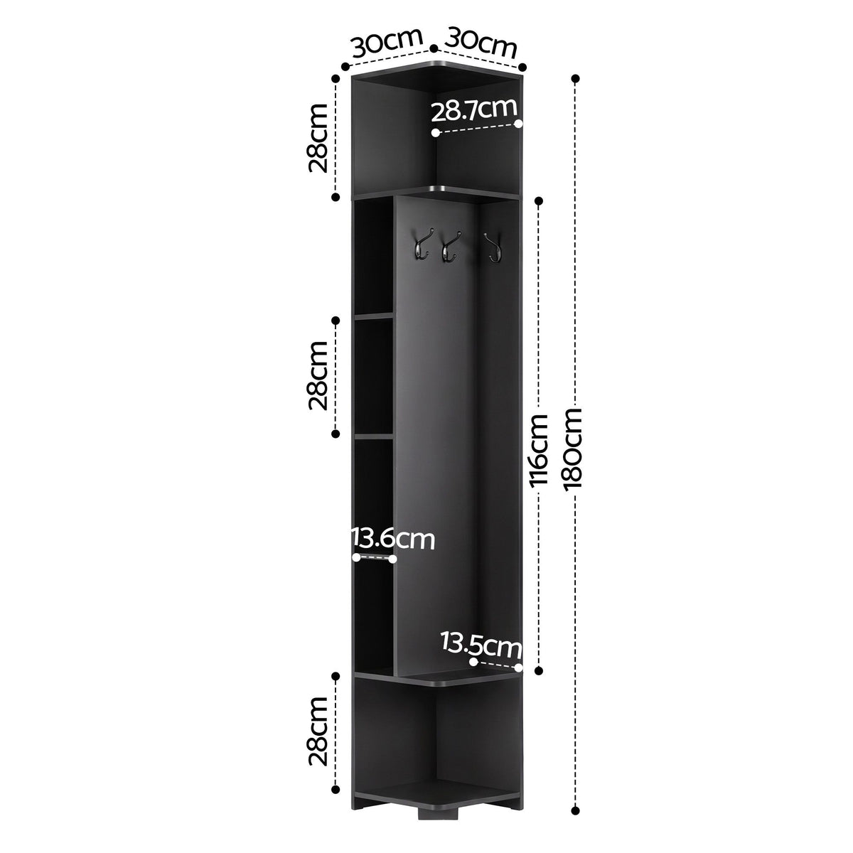 Artiss 6-Tier Corner Bookshelf with Coat Rack, Black