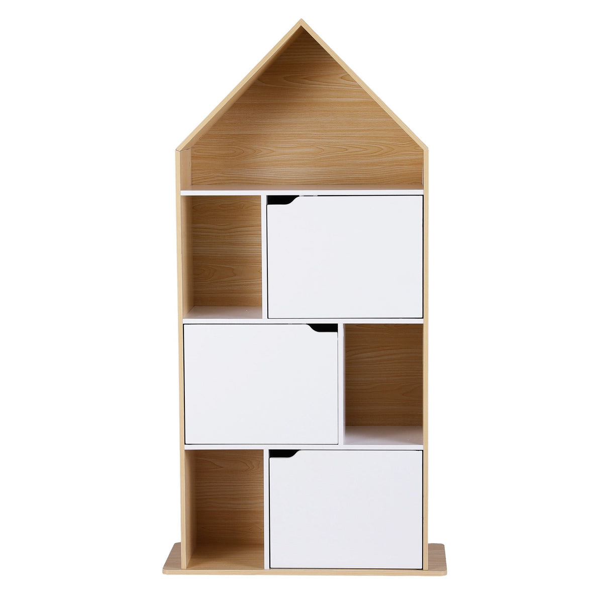 Artiss 4-Tier House-Shaped Kids' Bookshelf, White and Pine