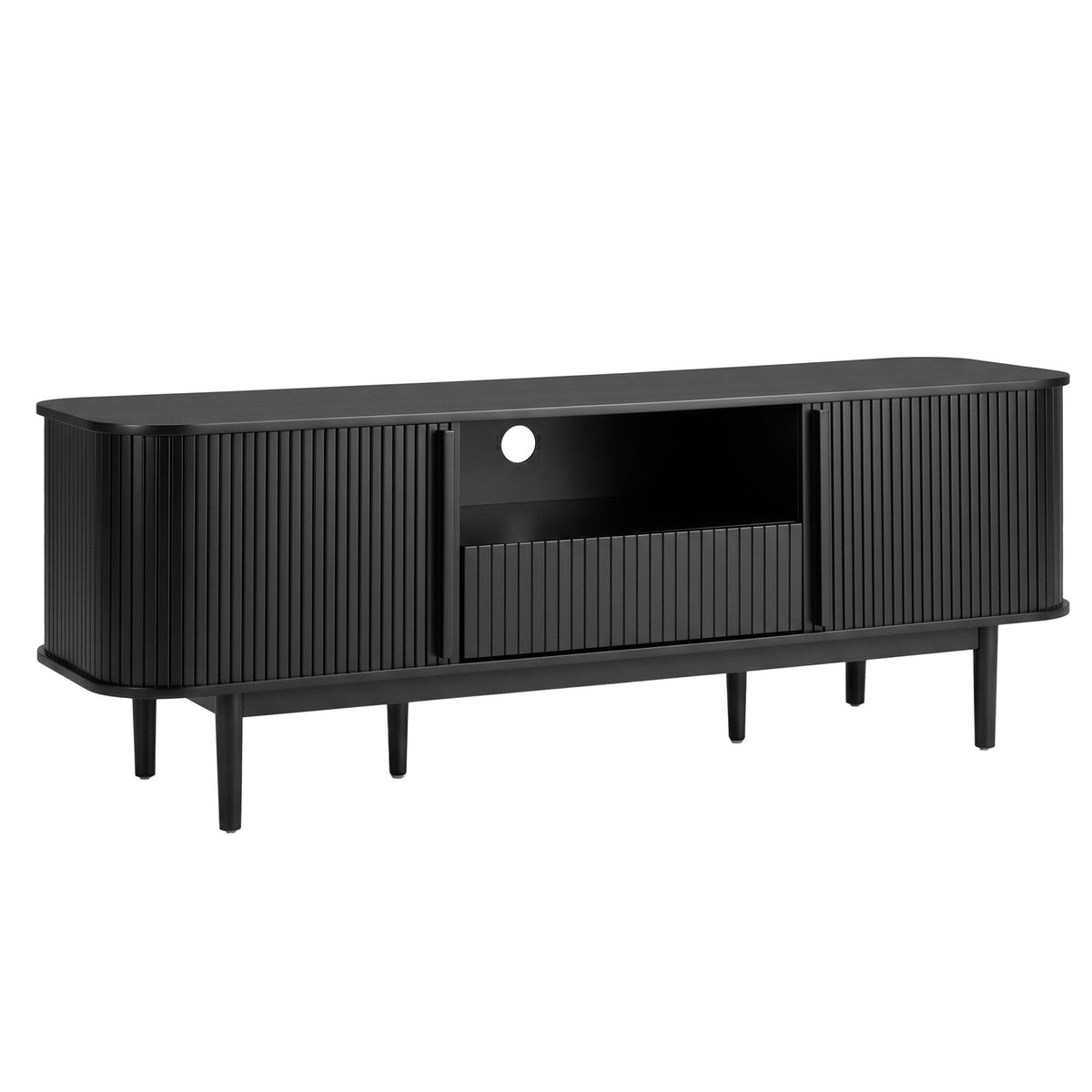 Artiss 160 cm TV Unit with Fluted Sliding Doors and Drawer, Black