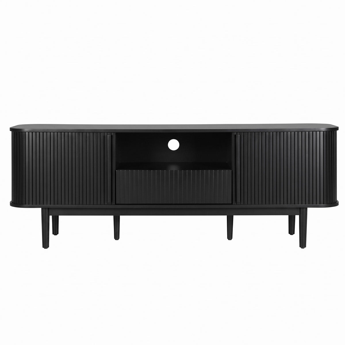 Artiss 160 cm TV Unit with Fluted Sliding Doors and Drawer, Black
