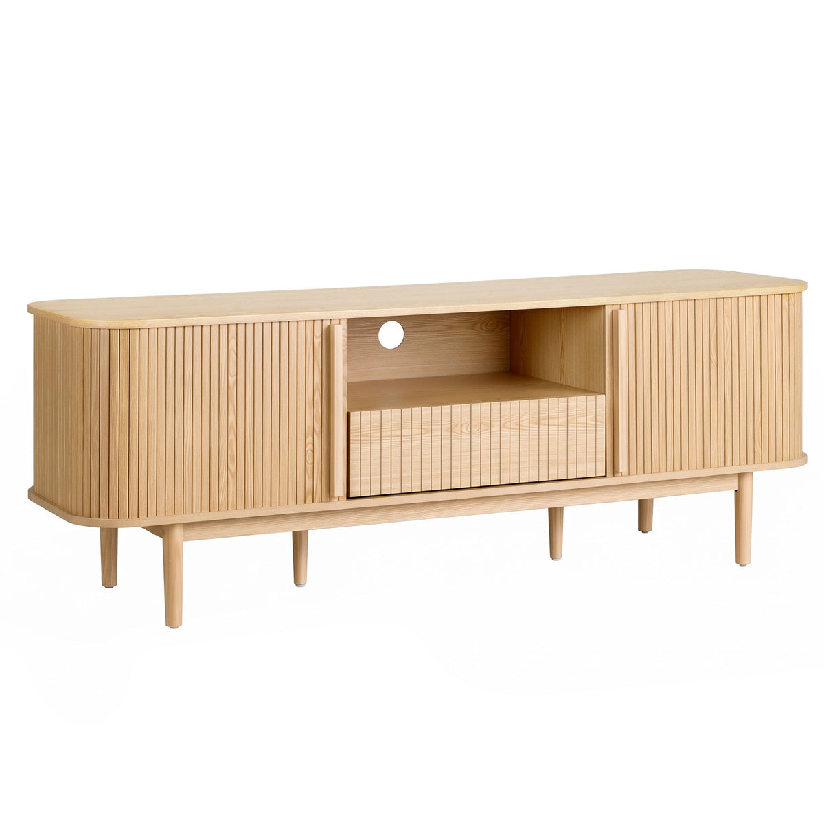 Artiss 160 cm TV Unit with Fluted Sliding Doors and Drawer, Pine