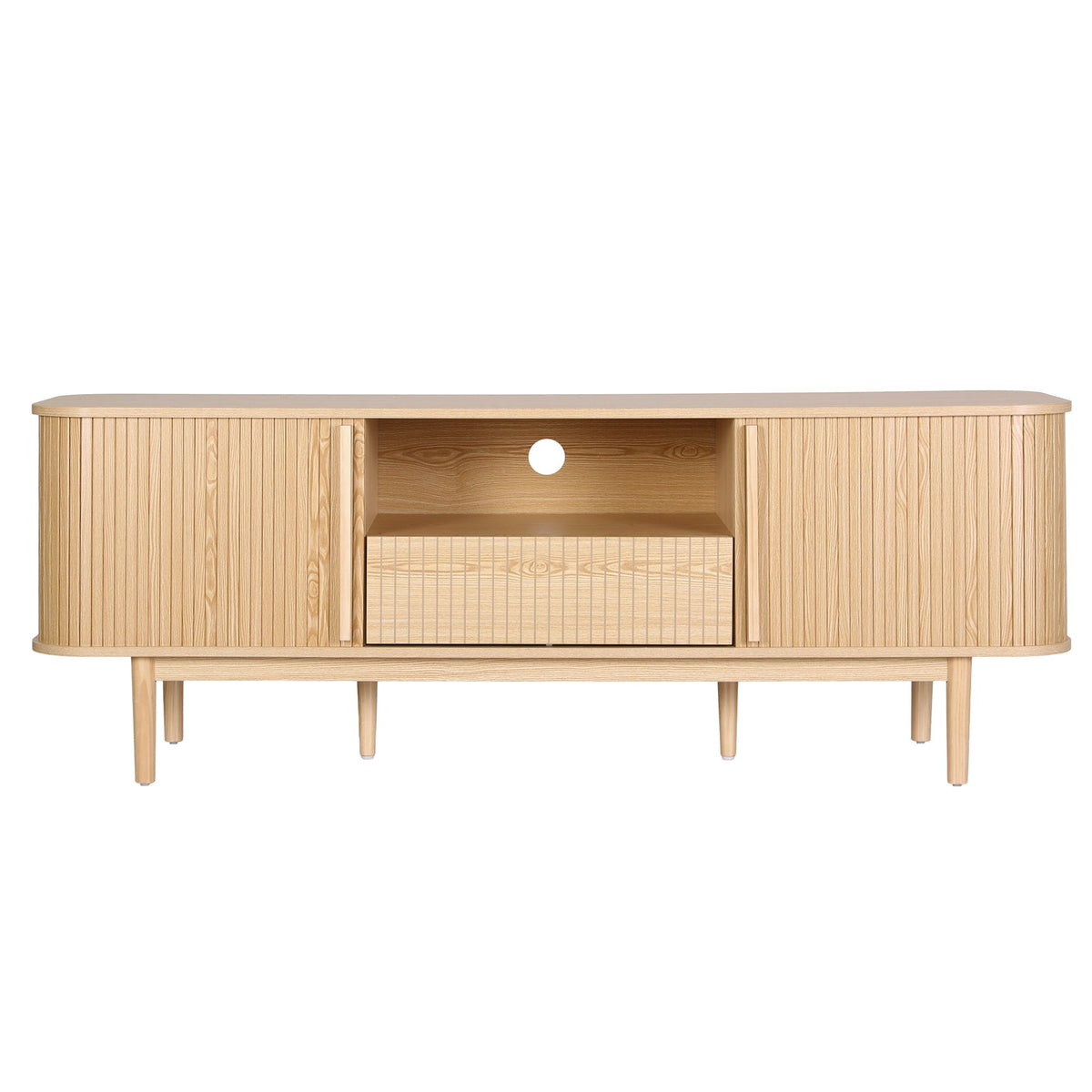 Artiss 160 cm TV Unit with Fluted Sliding Doors and Drawer, Pine