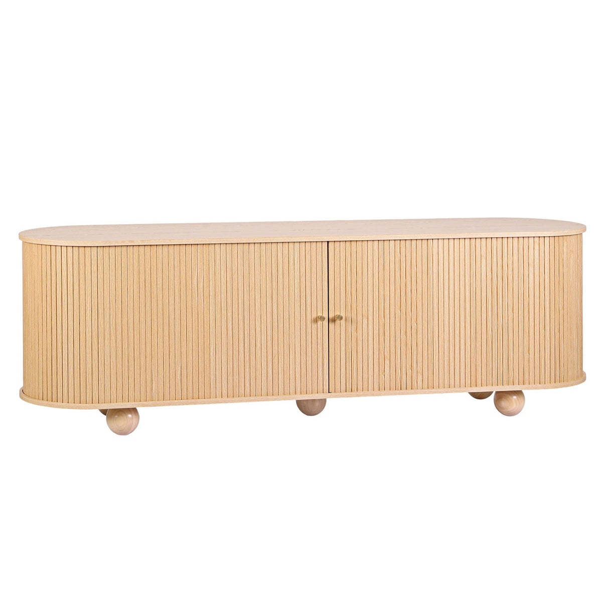 Artiss 180cm TV Unit Storage Shelf Curved Edge Sliding Fluted Style Door Pine — product image 3 of 10