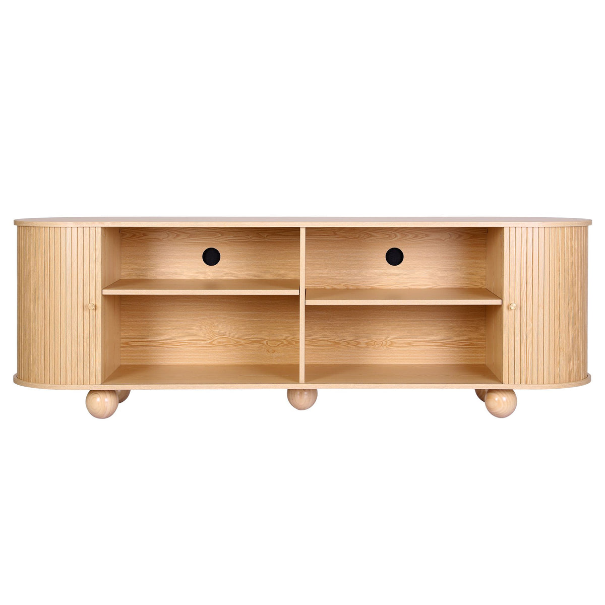 Artiss 180cm TV Unit Storage Shelf Curved Edge Sliding Fluted Style Door Pine — product image 5 of 10