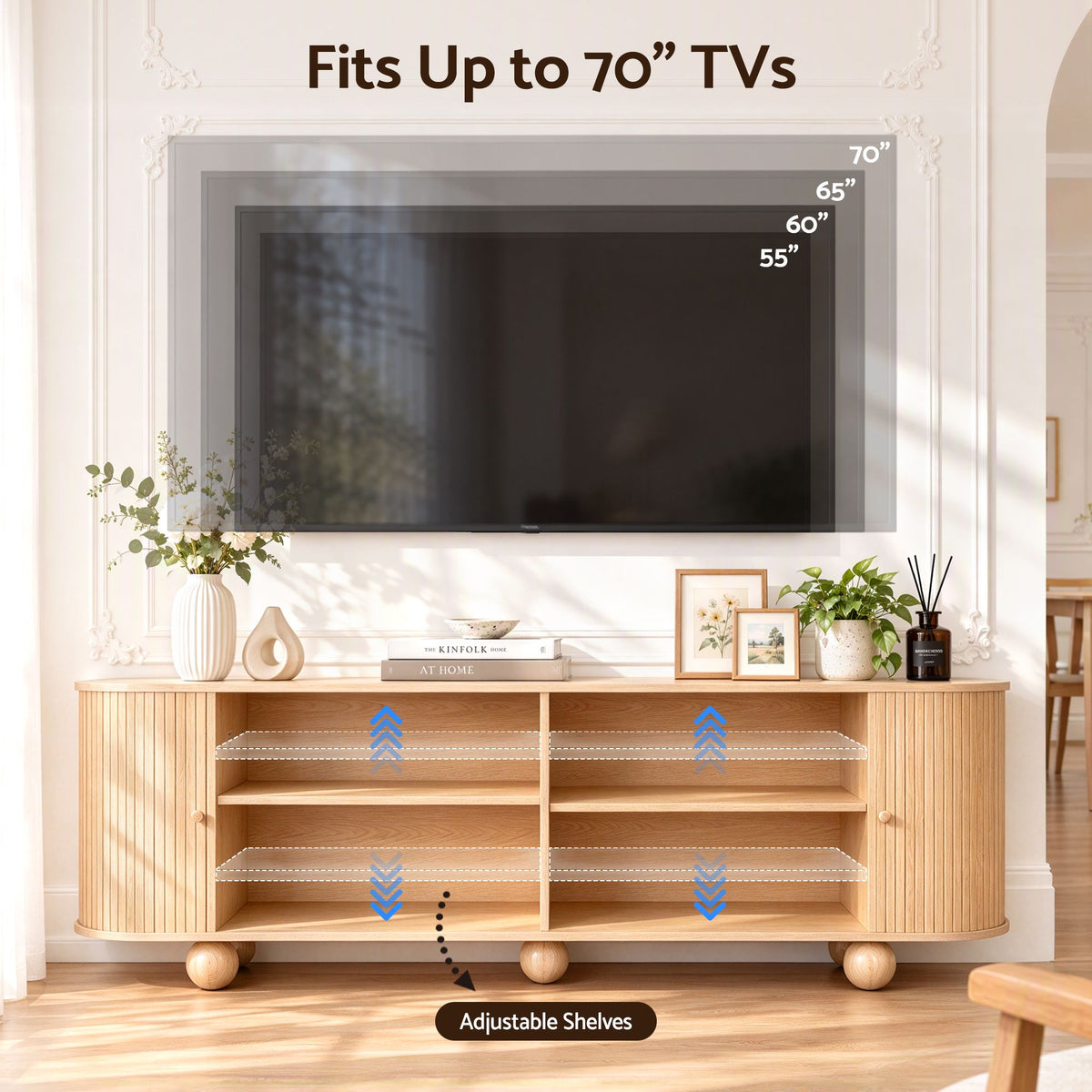 Artiss 180cm TV Unit Storage Shelf Curved Edge Sliding Fluted Style Door Pine — product image 8 of 10