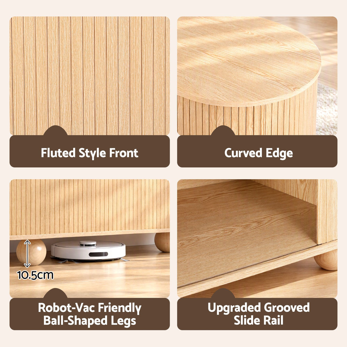 Artiss 180cm TV Unit Storage Shelf Curved Edge Sliding Fluted Style Door Pine — product image 9 of 10