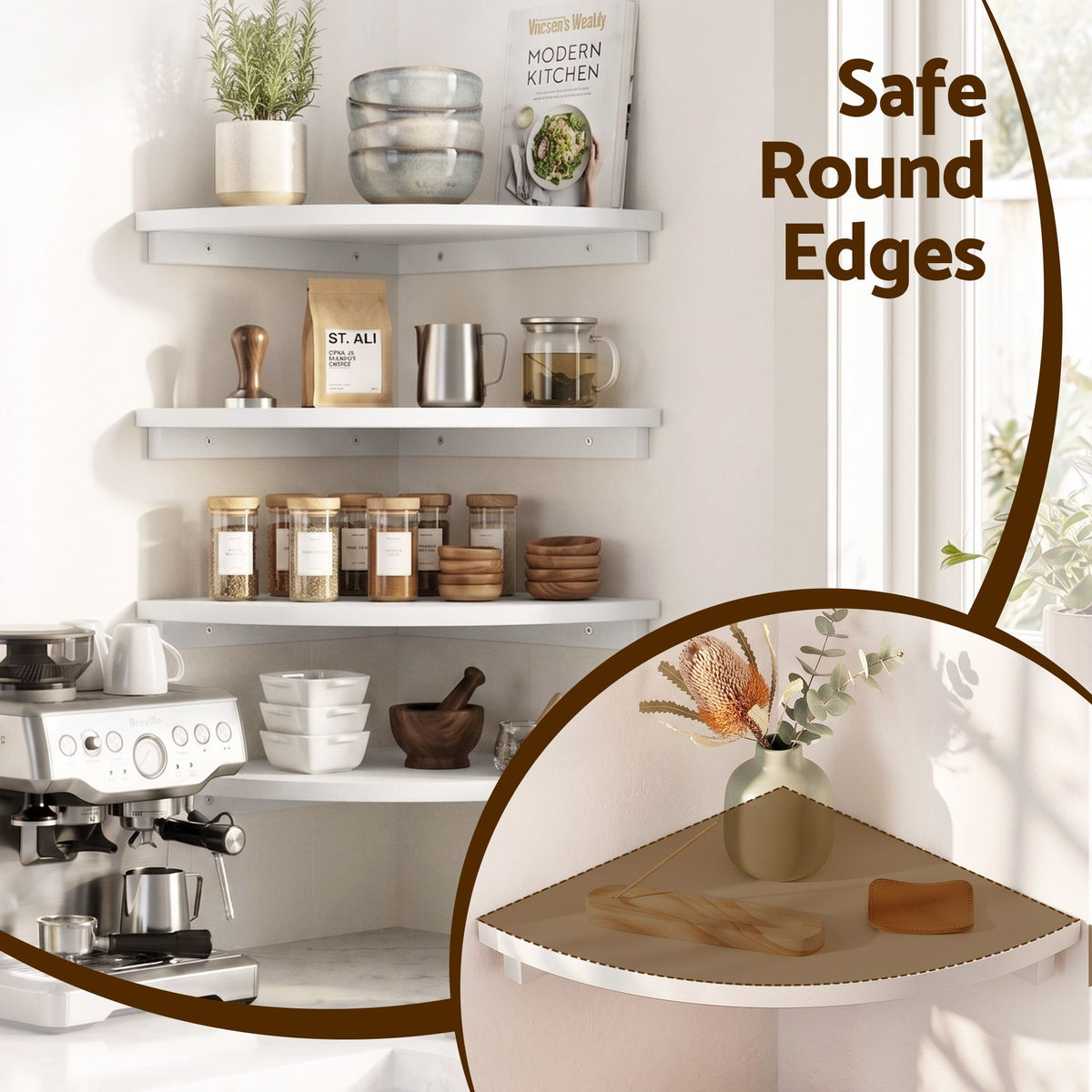 Artiss 4pc Corner Floating Wall Shelf Wall Mounted Display Rack Round Edge White — product image 5 of 8