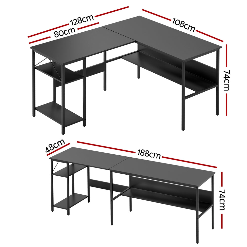 Artiss Computer Desk L shape Home Office Study Table Desks Open Shelf Black