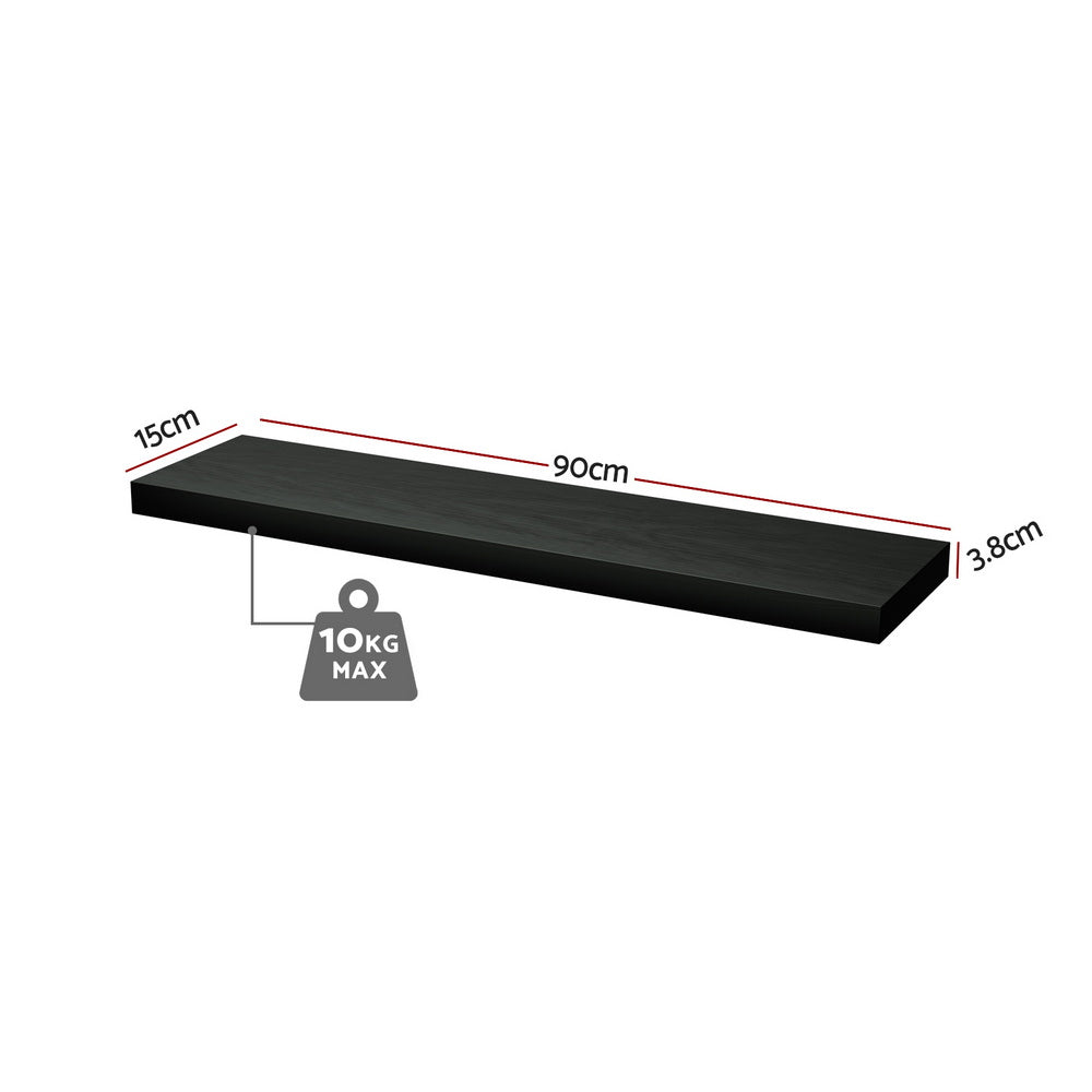 Artiss 90cm Floating Wall Shelves – Set of 2, Black