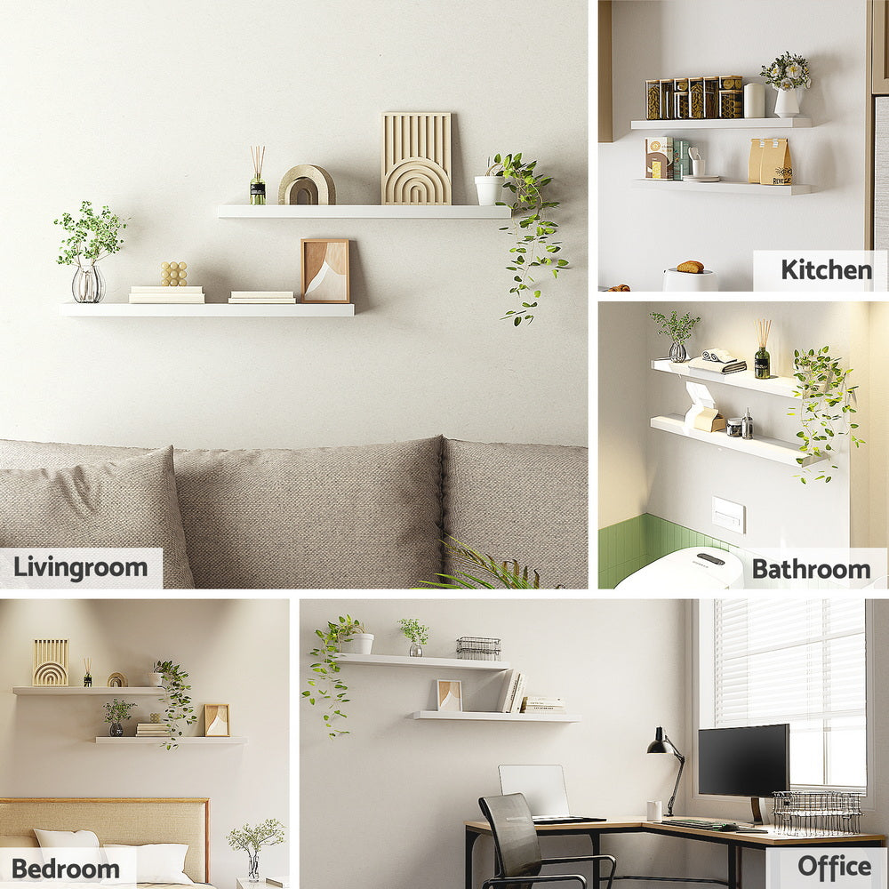 Artiss Floating Wall Shelves – Set of 2, White, 90cm