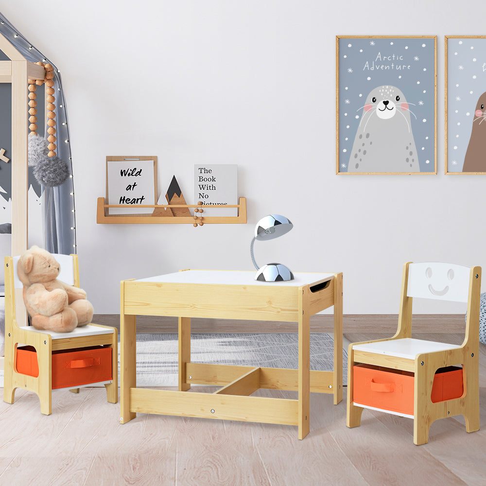 Keezi 3PCS Kids Table and Chairs Set Activity Desk Chalkboard Toys Storage Box — product image 1 of 7