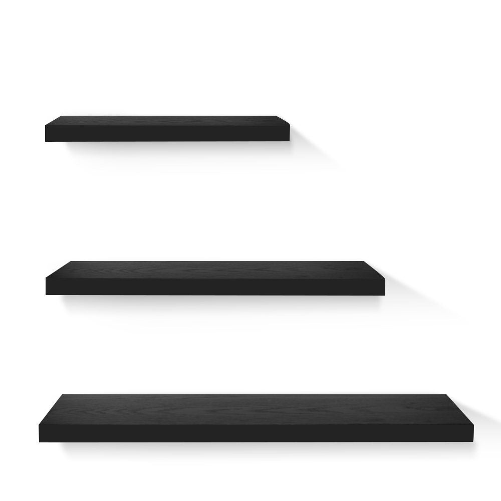 Artiss Solid-Wood Floating Wall Shelves, Set of 3 – Black