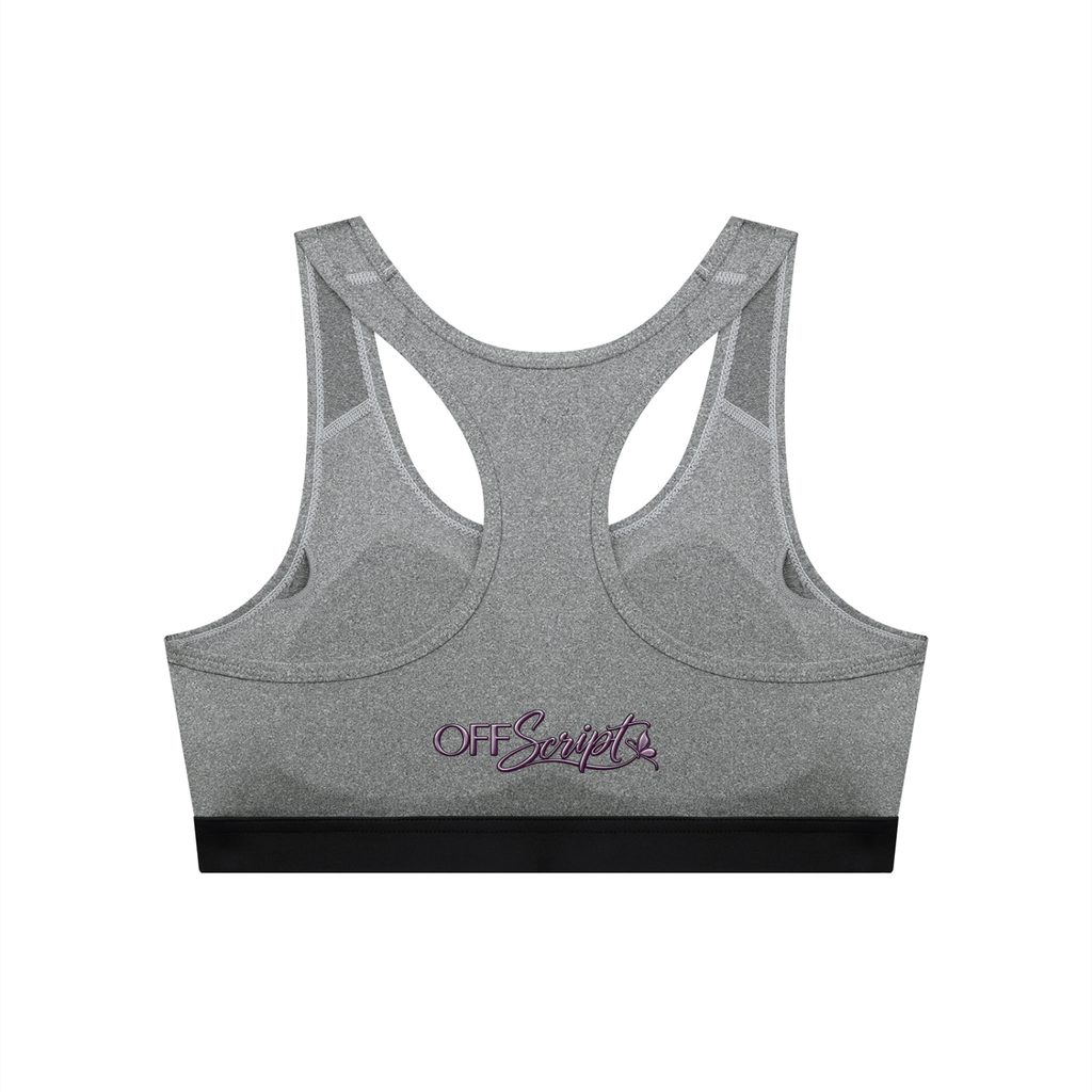 Off Script Women’s Cropped Sports Bra - Flower Gray back